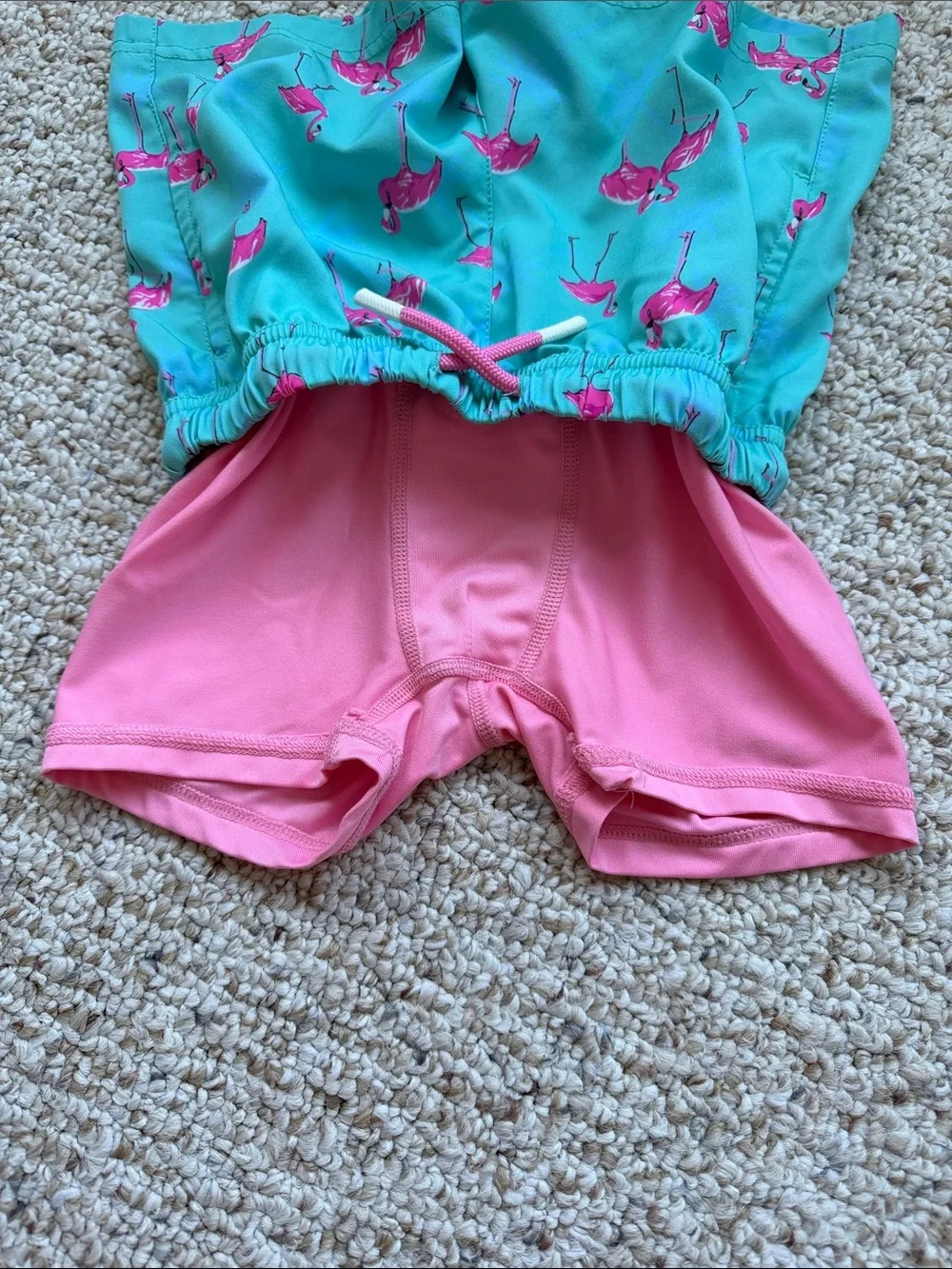 Maamgic Turquoise Swim Trunks with Pink Flamingo Print